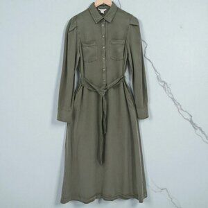 Caslon Tencel Lyocell Utility Midi Shirt Dress in Olive Green, XS